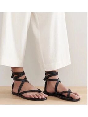 Jenni Kayne Nina Sandals 39 US 9 Black Lambskin Leather Lace Up Strappy